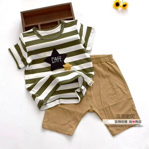 
Yi Lala boys summer short-sleeved suit, baby boy thin lycra cotton short-sleeved harem shorts 2-piece set