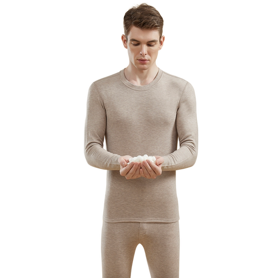 Deye warm underwear men's set Small round neck spontaneous heating and velvet thick wool silk bottom autumn clothing autumn pants