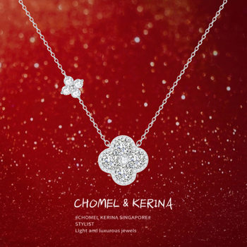 Shining four -leaf grass sterling silver s999 necklace women's light luxury small sense high -level high -level flavoring fresher chain birthday gift