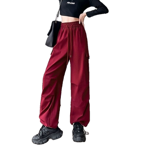 
American trendy high waist straight-leg work pants for women in summer new loose casual sports slimming black wide-leg pants