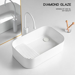 Balcony Ceramic Laundry Basin with Washboard Countertop Basin Laundry Pool Trough Side Row Left and Right Side Drain Wash Basin Single Basin