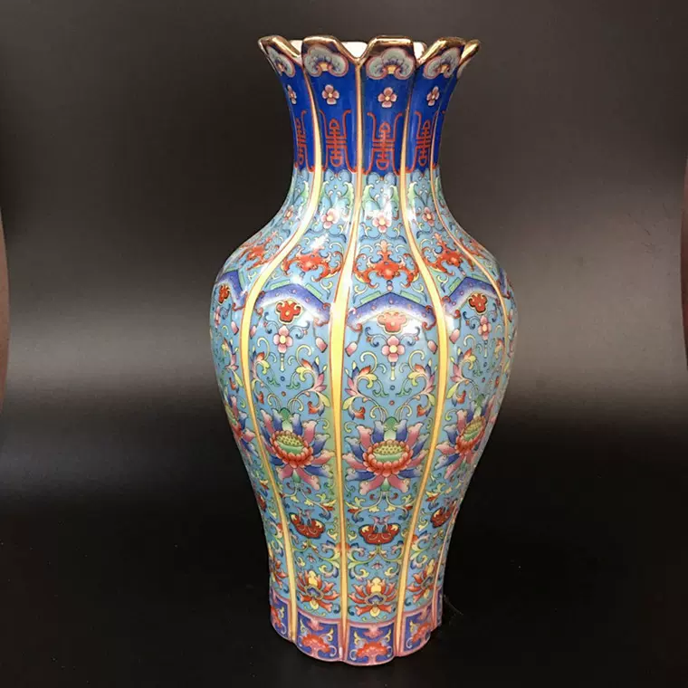 清代乾隆年制粉彩金瓜瓶花瓶古董收藏摆件花瓶家具装饰瓷热-Taobao