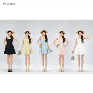 
BULE Blue Planet uumm summer square collar sleeveless A-line skirt for women Korean versatile French style dress