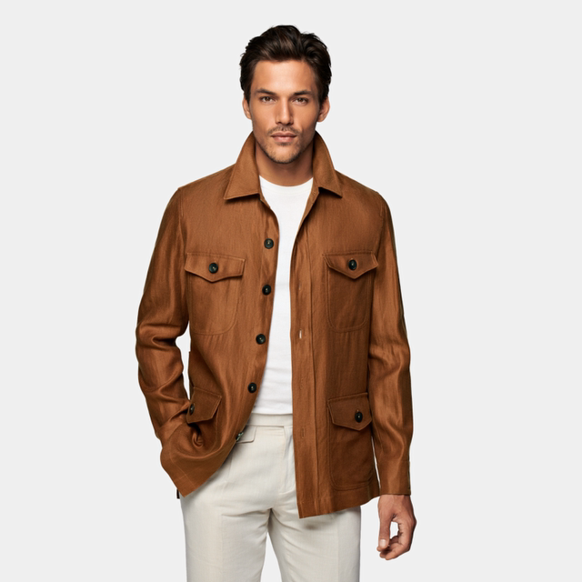 Autumn and winter SUITSUPPLY brown linen men's shirt jacket outer ...