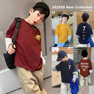 
Linlin Ma children's clothing children's clothing autumn clothing 2026 boys fake two-piece T-shirt autumn male baby medium and large children long-sleeved trendy