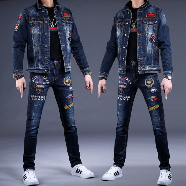 2024 Summer Men's Embroidered Denim Clothing Men's Suits Korean Style 