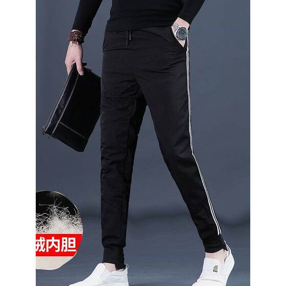 Hong Kong winter down pants for men wear cold-resistant and warm-resistant 2024 new style tying trousers thickened pants