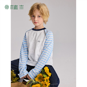 
Ueki [Blues Splicing Note] Raglan Sleeves Contrast Color Cotton T-shirt Boys T-Shirt Long Sleeve 2026 Spring and Summer New Children's Clothing