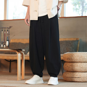 Wide -legged pants Men's summer loose Haron pants new Chinese men's clothing Chinese wind cotton and hemp pants linen pants pants thin
