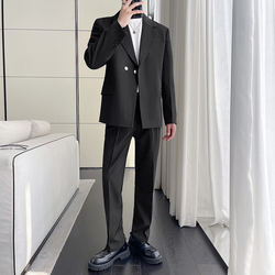 Korean High-end Solid Color Double-button Suit Suit Men's Korean Version Of Ins Tide Brand Casual Drape Loose Suit