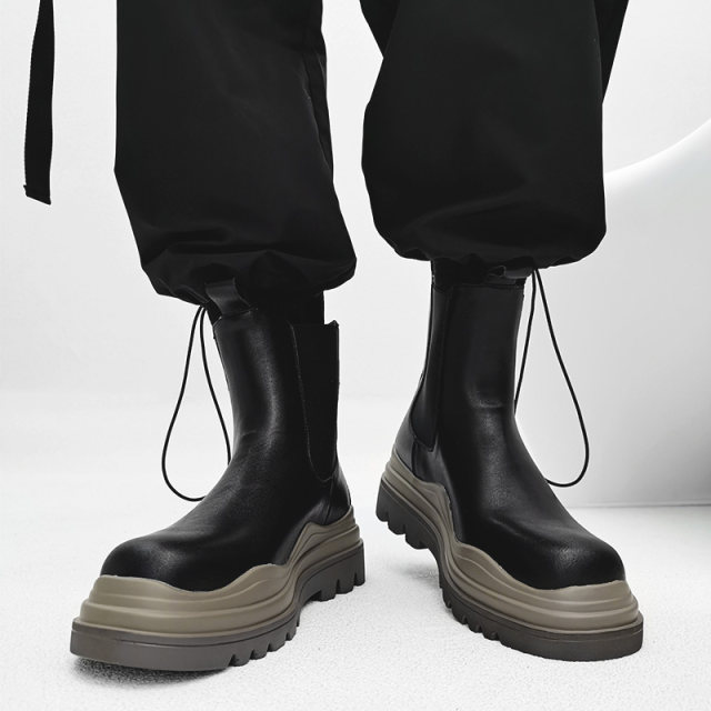 Autumn and Winter Leather Sponge Cake Thick-soled Martin Boots Thin Plush Boots Heightening Short Velvet Boots All-match