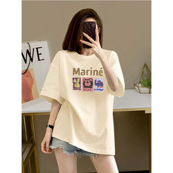 European Large Version Pure Cotton Women's Short-Sleeved T-Shirt Summer 2025 New Loose and Versatile Mid-Length T-Shirt Top Trendy