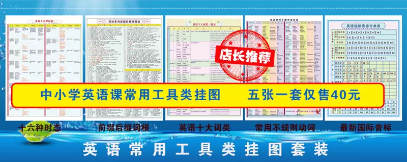 新版小学中学英语挂图套装词类时态不规则动词标准音标海报