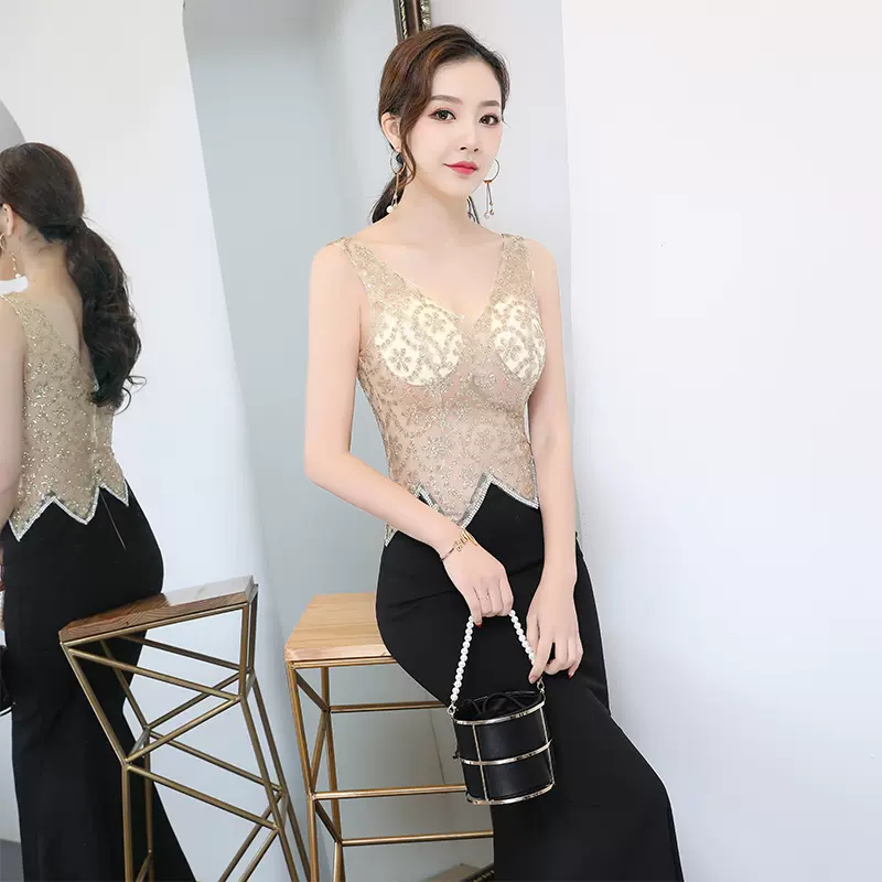 夜总会ktv长款晚礼服长裙夜场性感显瘦连衣裙佳丽工作服透视工装