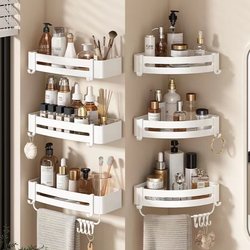 White Bathroom Shelf, No-Drill Triangular Bathroom Toilet Washbasin Wall-Mounted Storage Rack for Restroom