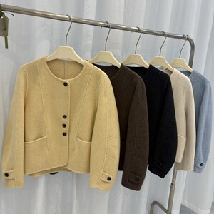 
2025 new autumn and winter European station double-sided cashmere coat small gospel short loose version wool coat for women