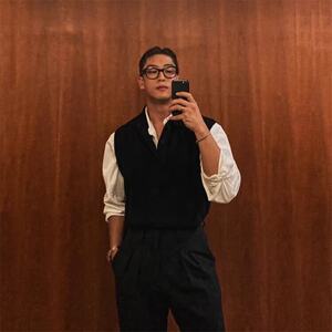 
POLO neck sweater vest men's spring and autumn Korean style retro mature style sweater light luxury business casual knitted vest