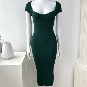 Foreign trade original versatile sexy elegant temperament goddess square collar knitted high waist slim fit and slimming mid length skirt