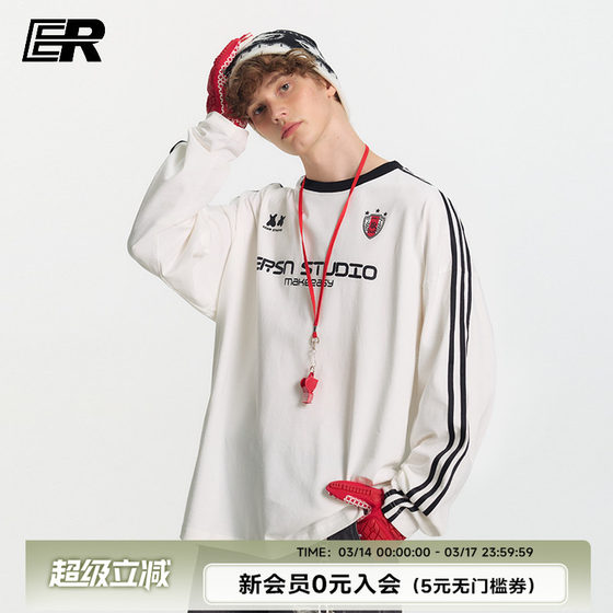 
[Zuo Qihan] ER contrast collar striped long-sleeved T-shirt for men and women in autumn college style American fashion brand bottoming shirt