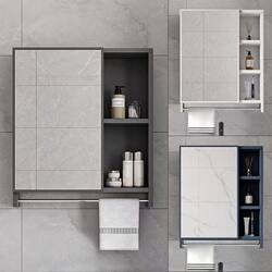 Nordic Style Mirror Cabinet, Mirror Box, Space Aluminum Bathroom Cabinet Combination, Separate Storage Box, Wall-Mounted Storage Mirror for Bathroom