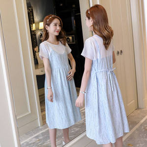 
Maternity dress summer short-sleeved mid-length fake two-piece floral Korean style new A-line skirt summer maternity skirt