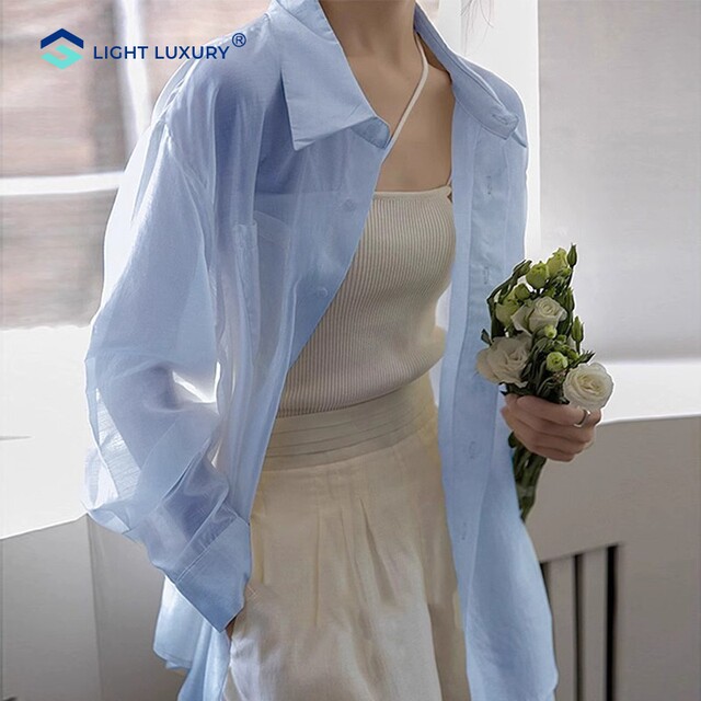 Women's Chiffon Shirt Hollow Out Loose Sun Protection Air Conditioning Shirt Thin Coat Cardigan Mid-length