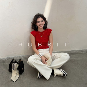 
RUBBIT versatile wardrobe, high-end ultra-fine soft wool, slim shoulder, small flying sleeves, round neck, short-sleeved knitted T-shirt