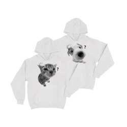 Ah? Cccc4C Original Fun and Quirky Cute Kitten and Puppy Print Hooded Sweatshirt, Loose Heavyweight Hoodie
