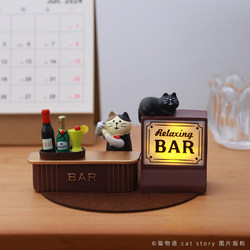 Cat in a Tipsy Bar Miniature Scene Cute Healing Ornament Bar Counter Lamp Creative Office Desk Decoration Gift