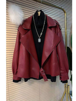 Large size women's Korean style suit collar PU leather jacket jacket
