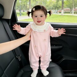 One-Piece Cotton Romper for Baby Girls, Class A, Sweet Style, Fashionable Outerwear, Long-Sleeve Home Wear for Infants