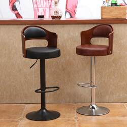 Bar Stool Made of Solid Wood, European Style, Home Use, Vintage, with Backrest, Adjustable Height, Swivel, High Stool, Front Desk, Cashier, Bar Chair