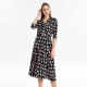Zhen silk print seven -point sleeve dress ladies summer new V -neck silk silk knit waist waist elegant large skirt
