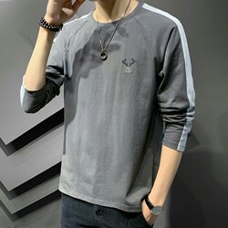 Clearance Sale Long-Sleeve T-Shirt for Men, Spring and Autumn, Loose Fit, Versatile, Round Neck, Men's Top, Base Layer, Sweatshirt