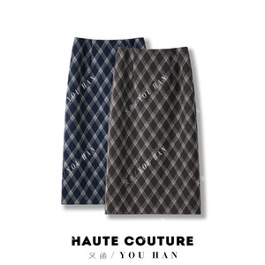 
Autumn and winter plaid woolen skirt, classic slimming rhombus plaid mid-length skirt, retro versatile a-line skirt