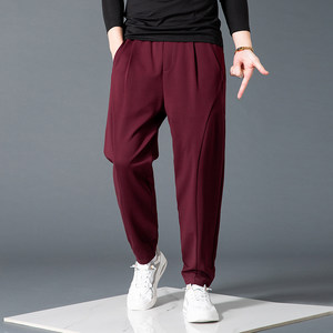 
Burgundy harem pants men's loose elastic new sports pants small feet solid color versatile men's trendy casual pants