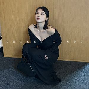 
SECRET DINDI Light-faced skirt interlaced lazy dress for women spring retro high waist slim temperament long skirt