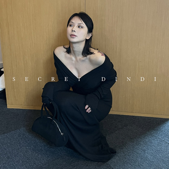 
SECRET DINDI Light-faced skirt interlaced lazy dress for women spring retro high waist slim temperament long skirt