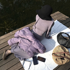 SECRET DINDI Reputation Style/Self-heating Nordic Warm Fleece Gray Purple High-Looked High-Waist Long Dress for Women
