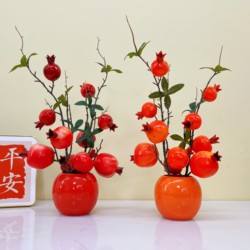 Festive Ornaments Pomegranate Flower Artificial Flower Fake Flower Pomegranate Tree Branch Fruit Table Decoration Auspicious Fruit Ornaments Display