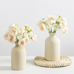 White Ceramic Small Vase with a High-End Feel for Living Room Flower Arrangement, Artificial Flowers, Simple Dining Table Creative Desktop Decoration Ornament