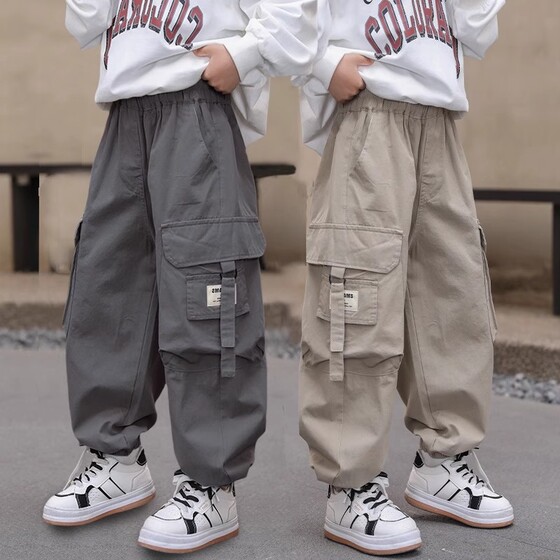 
Handsome boys' pants 2025 new children's overalls spring and autumn style loose casual sports pants for middle and large children