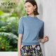 2025 spring new product short-sleeved basic style solid color half-high round neck worsted pure wool base thin sweater pullover