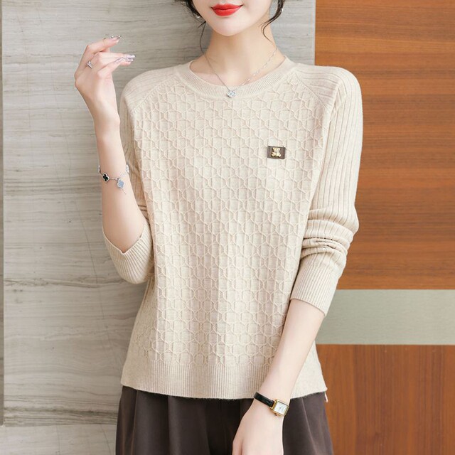 2023 round neck pullover sweater for women loose pullover short thickened front short rear long slit knitted base shirt trendy