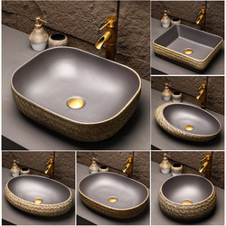 Ceramic Art Countertop Washbasin for Home Use, Vintage Washbasin for Balcony, Outdoor Bathroom, Carved Single Basin