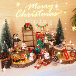 Zakka Christmas Micro Landscape Resin Ornaments Reindeer Snowman Desktop Decoration Christmas Scene Figurines Gift DIY Accessories