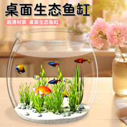 Round transparent small fish tank living room office small goldfish turtle tank desktop mini round home aquarium
