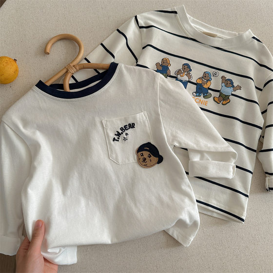 
Children's long-sleeved T-shirt 2025 autumn boys Japanese cartoon bear T baby children's cotton bottoming shirt children