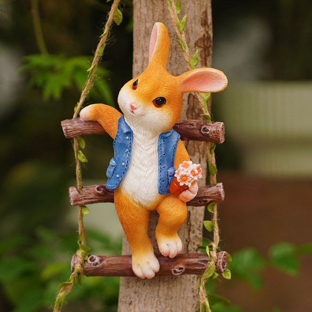 Cute rabbit climbing ladder wall hanging outdoor garden garden tree hanging balcony pipe flower pot hanging kindergarten decoration ornament
