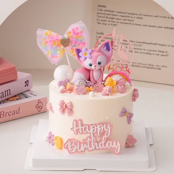 
Internet celebrity Lina Bell cake decoration cute pink little fox ornament girl princess birthday dessert table accessories
